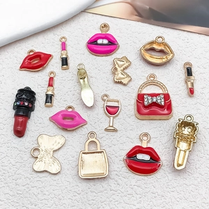 16-piece set of assorted enamel fashion charms including lipstick and high heels for DIY jewelry