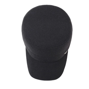 Winter men's thickened wool flat top military cap with ear protection in black color
