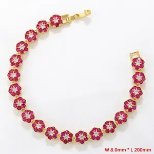 Detail view showing 8.0mm width and 200mm length of the floral gemstone bracelet