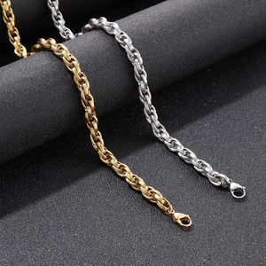 Men's hip hop gold and silver stainless steel oval rope chain necklaces with lobster clasp