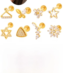 Ensemble de clous de cartilage en titane avec oxydes de zirconium, finitions or et argent