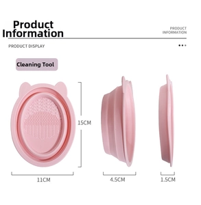 Pink silicone makeup brush cleaner mat with diverse textures and foldable design dimensions
