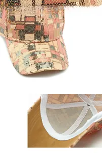 Detail view showing sequin stitching and white inner sweatband of the baseball cap