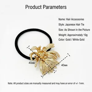 Japanese style irregular golden alloy flower hair tie with black high elasticity hair ring