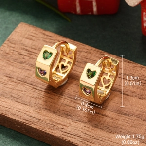 Elegant gold heart earrings with green and purple crystals for Christmas style