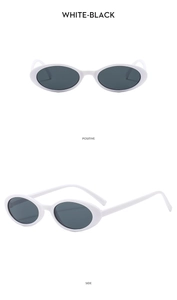 Front and side views of oval white frame sunglasses with dark lenses in WHITE-BLACK