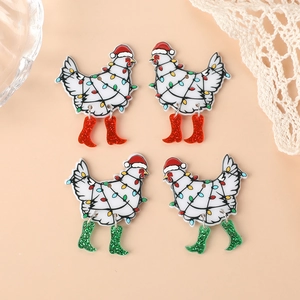 Christmas chicken acrylic earrings with festive hats and glitter boots in a set
