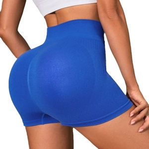 Electric blue high-waist seamless scrunch butt yoga shorts for women fitness