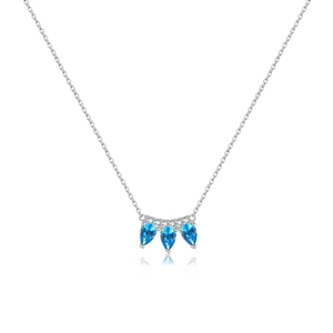 Elegant S925 sterling silver crown necklace with blue pear-cut gemstones and diamonds