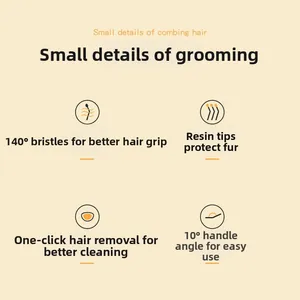 Detail of 140-degree tilted bristles and easy one-click self-cleaning pet brush button