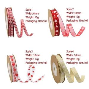 Red and pink heart printed ribbons for Valentine's gift wrapping and DIY crafts
