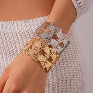 Bohemian hollow butterfly open wide cuff bracelet in gold and silver finish