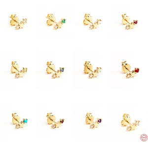 Star Zodiac Birthstone Stud Earrings With 925 Sterling Silver Earring Post Colorful Cubic Zirconia Constellation Jewelry