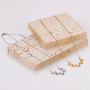 Frosted 304 stainless steel necklace with five realistic butterflies in gold and silver
