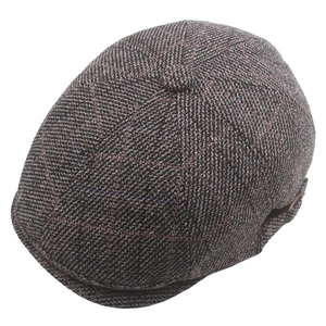 British style grey plaid newsboy cap for men featuring warm thick winter fabric