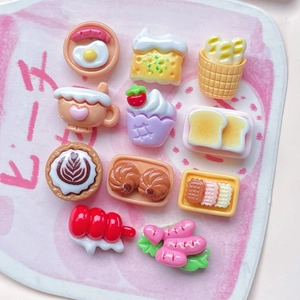 Set of 11 miniature resin food charms featuring bread and coffee for DIY crafts