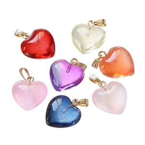 Colorful acrylic heart pendants in jelly texture with golden metal clasps for DIY jewelry