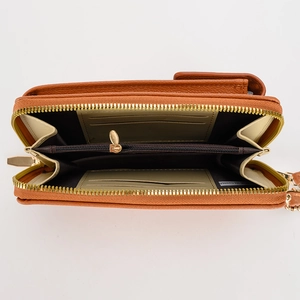Litchi pattern PU leather phone wallet with chain strap showing internal compartments