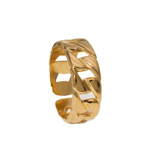 Adjustable golden Cuban link chain ring in stainless steel with a punk hip-hop design