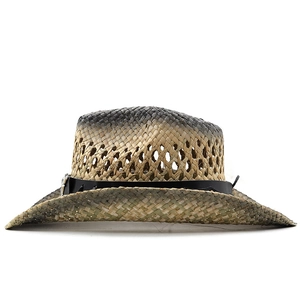 Detailed macro view of woven straw cowboy hat showing breathable hollow-out texture design