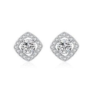 Elegant S925 sterling silver hollow square stud earrings with shimmering round cubic zirconia