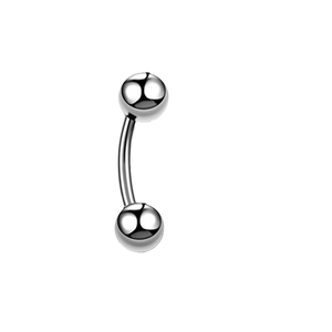 Sleek stainless steel curved barbell piercing with high-polish silver finish balls