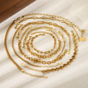 Punk style heavy chain bracelet set in 18K gold plated stainless steel on white background