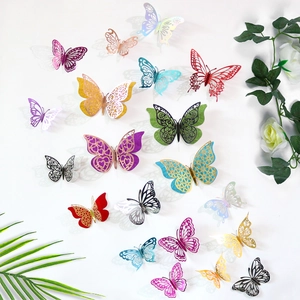 Butterfly Wall Stickers Hollow Metallic Paper Cardstock Decorative For Party Wedding Birthday Home Nursery Elegant Laser Cut