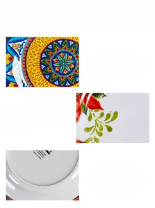 Detail of 9-inch hand-painted ceramic dinner plate with anti-slip bottom base