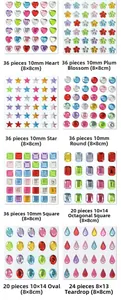 Close-up of DIY acrylic rhinestone stickers in 8 shapes for kids' crafts and decor