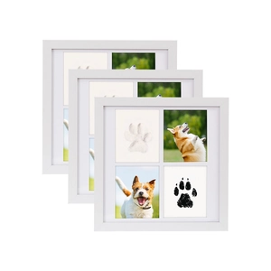 Three-piece set of white square pet memorial picture frames with four-grid photo display