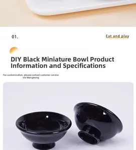 Macro shot of miniature 6.5cm black resin ramen bowl model for dollhouse DIY scenes