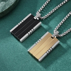 Men's titanium steel double-sided pendant necklace with rectangular geometric stripes