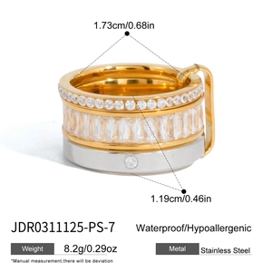 Detailed size and weight chart for the gold and silver multi-layer zircon ring