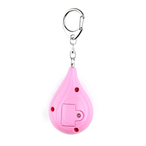 Pink teardrop personal alarm with keychain and CE certification on white background