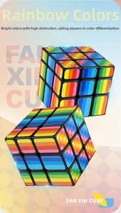 Close-up of rainbow 3x3 puzzle cube with smooth surface and vibrant color spectrum