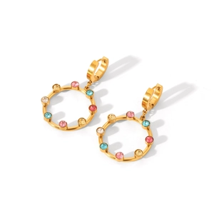 Boucles d'oreilles créoles dorées 18 carats avec pierres de zircone multicolores