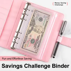 Pink A6 crocodile pattern PU leather budget binder with zip envelopes and metallic binder