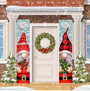 Christmas Gnome Porch Banner Oxford Cloth Cartoon Faceless Old Man Hanging Signs For Holiday Party Home Door Decoration