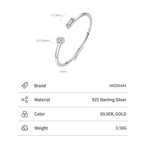 Minimalist S925 sterling silver open ring with micro-set zircon and sleek adjustable band