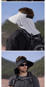 Close-up of wide brim sun hat with neck flap for full UV protection in outdoor hiking