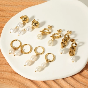 Baroque natural freshwater pearl earrings set in 18k gold plated stainless steel