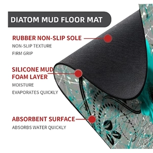 Cross-section of waffle diatom mud bath mat with absorbent layer and anti-slip rubber base