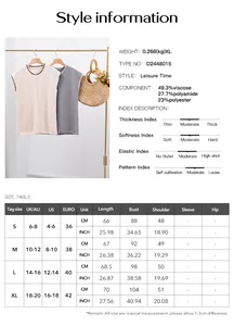 Size chart and fabric composition details for women's casual short sleeve knit sweater