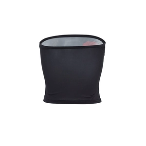 Detail shot of black strapless tube top featuring clean finished edges and elastic fabric