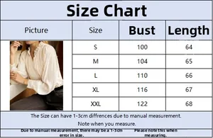 Detailed size chart for lace paneled blouse with bust and length measurements in cm