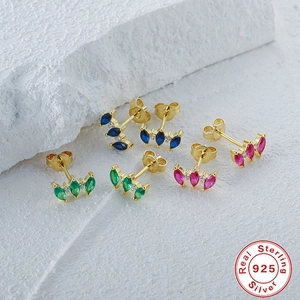 Ohrstecker aus S925 Sterlingsilber mit bunten Zirkonia im Marquise-Schliff Gold