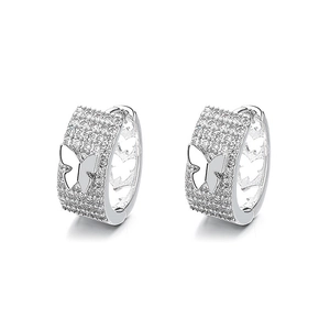Elegant silver butterfly earrings with sparkling micro-pave diamonds and cutout design