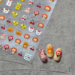 Cartoon Animal Nail Art Stickers Self-Adhesive Cute Lion Tiger Bear Cherry Design Thin Tough Manicure Decals For Women