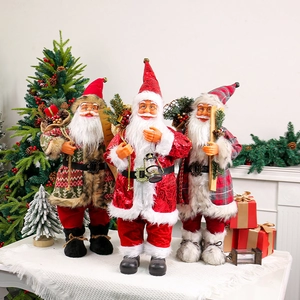 Santa Claus Figurine Standing Christmas Doll Plush Ornament Tabletop Home Holiday Xmas Decor Festive Traditional Style
